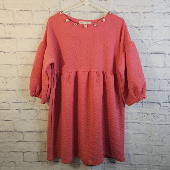 Simply Southern Dresses & Skirts - Simply Southern Quilted Dress Pearl Embellished Neck Sz. S Puffed Sleeves